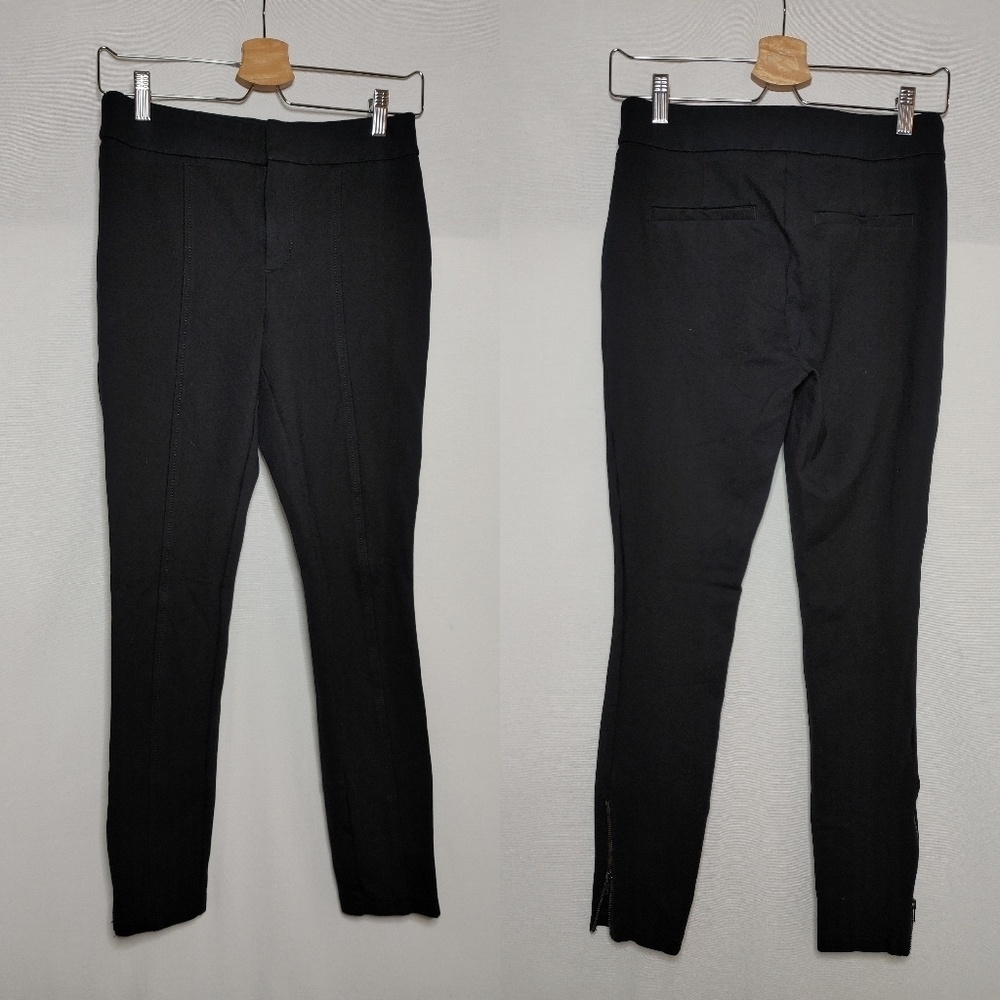 Anthropologie‎ The Essential Slim Pants Ankle  Zipper Seamed Ponte Knit Black 2